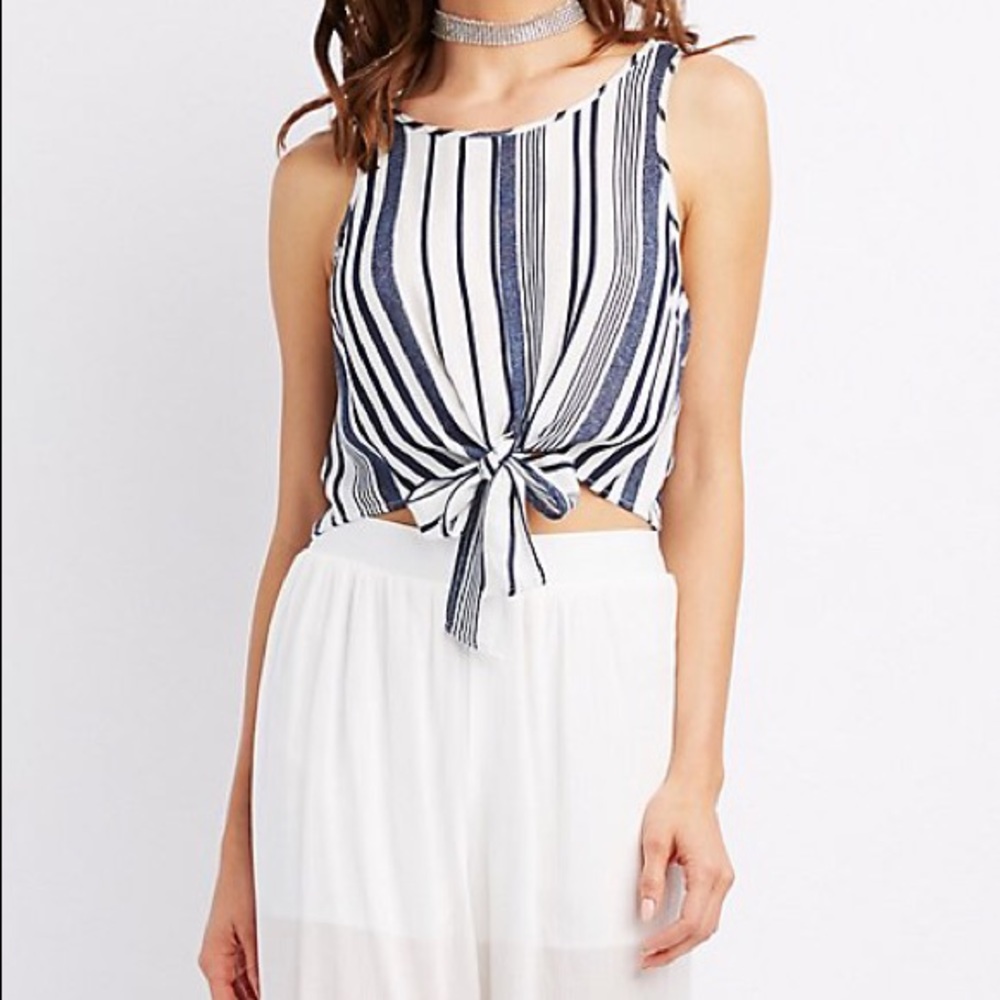 striped tie-front crop top